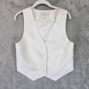 Almina Concept Linen Vest Womens S Ivory White Lined Tailored Button Front Top
